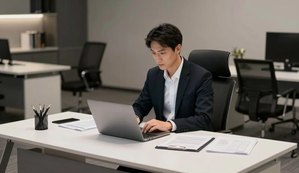 Executive working efficiently in modern office