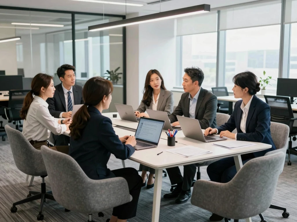 Professional team collaborating in modern office space